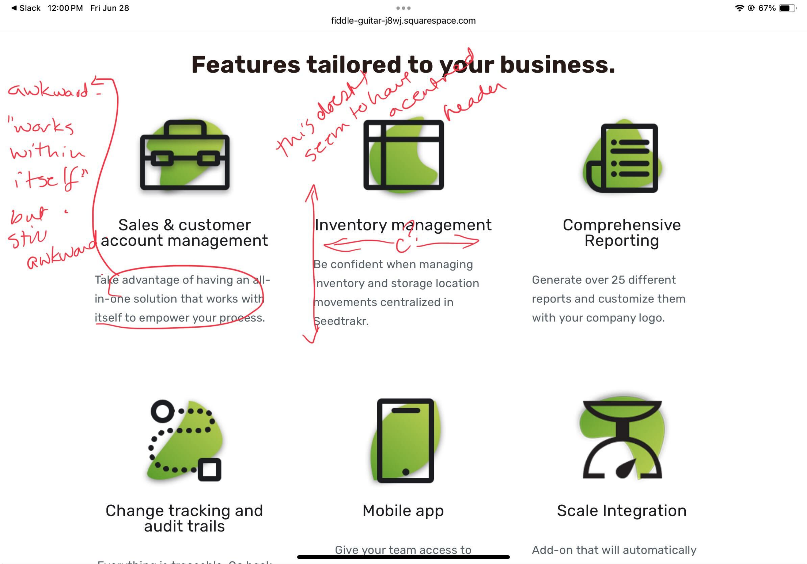 A screenshot of some feedback provided during the development of the website redesign.