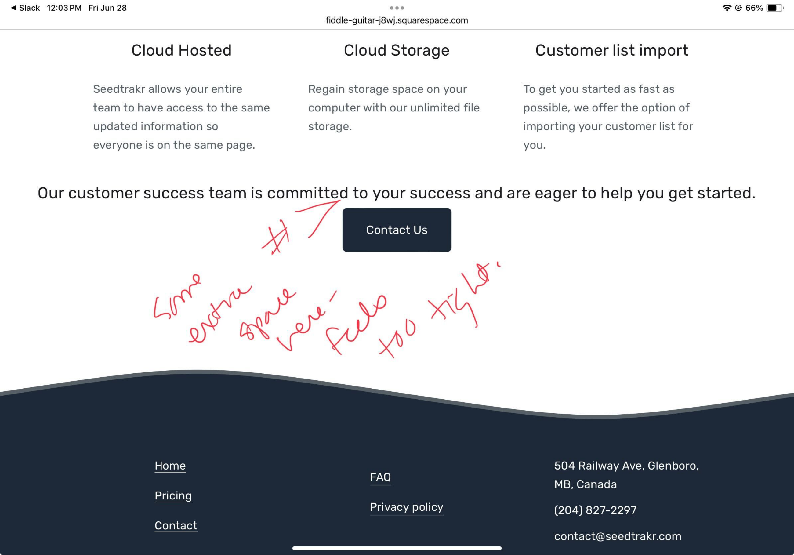 A screenshot of some feedback provided during the development of the website redesign.