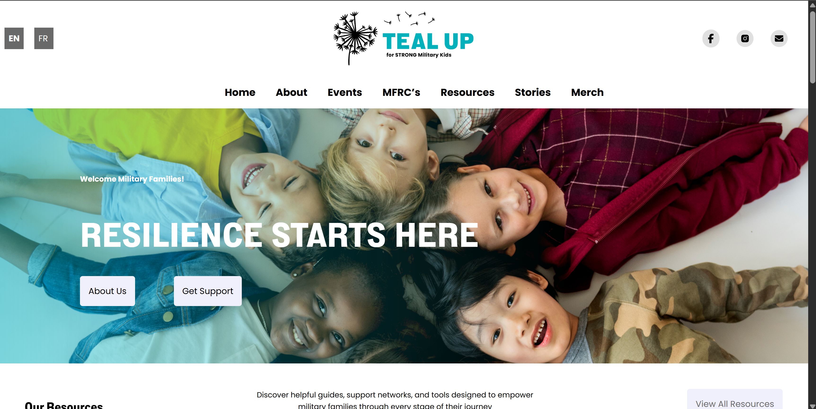 A screenshot of the Teal Up website's hompage.
